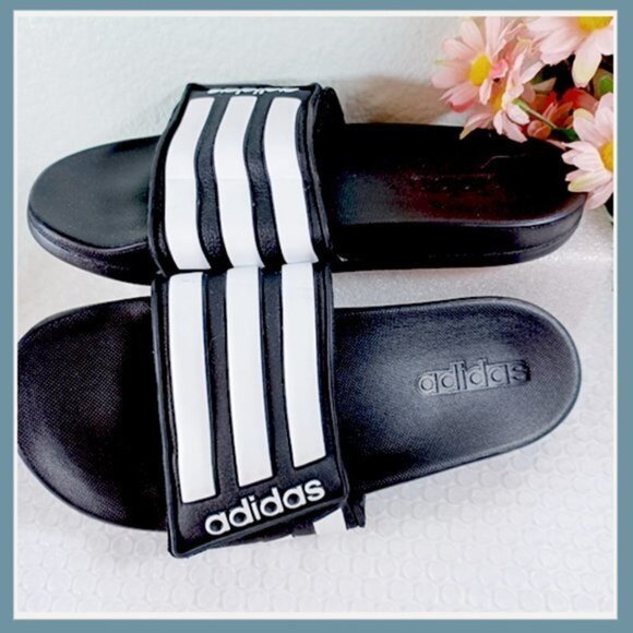 Adidas Black & White Slides Size 5 but fits like a Women's 7, Adidas Slides - Picture 4 of 10